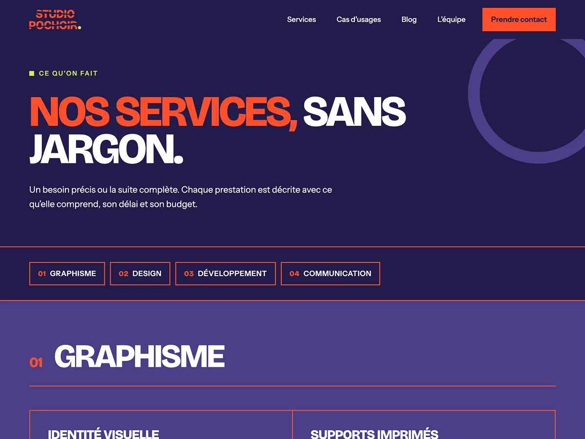 Page Services du site Studio Pochoir : graphisme, design, développement et communication.